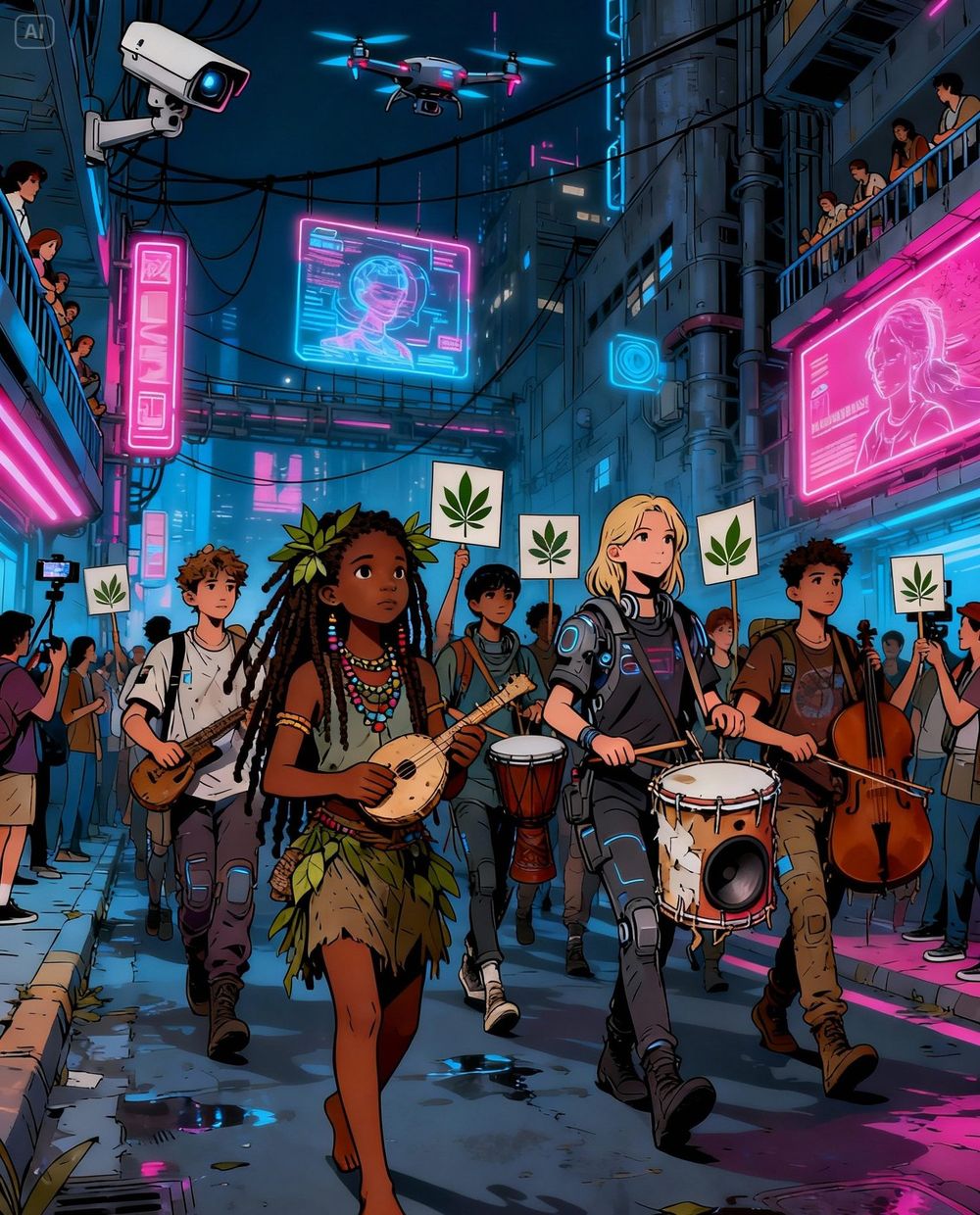 Harmonia na cidade cinza de neon